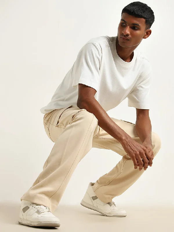 Studiofit Light Beige Relaxed-Fit Mid-Rise Track Pants